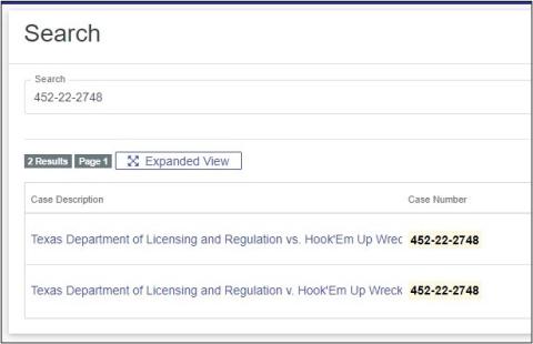 re:SearchTX screenshot of duplicate case records